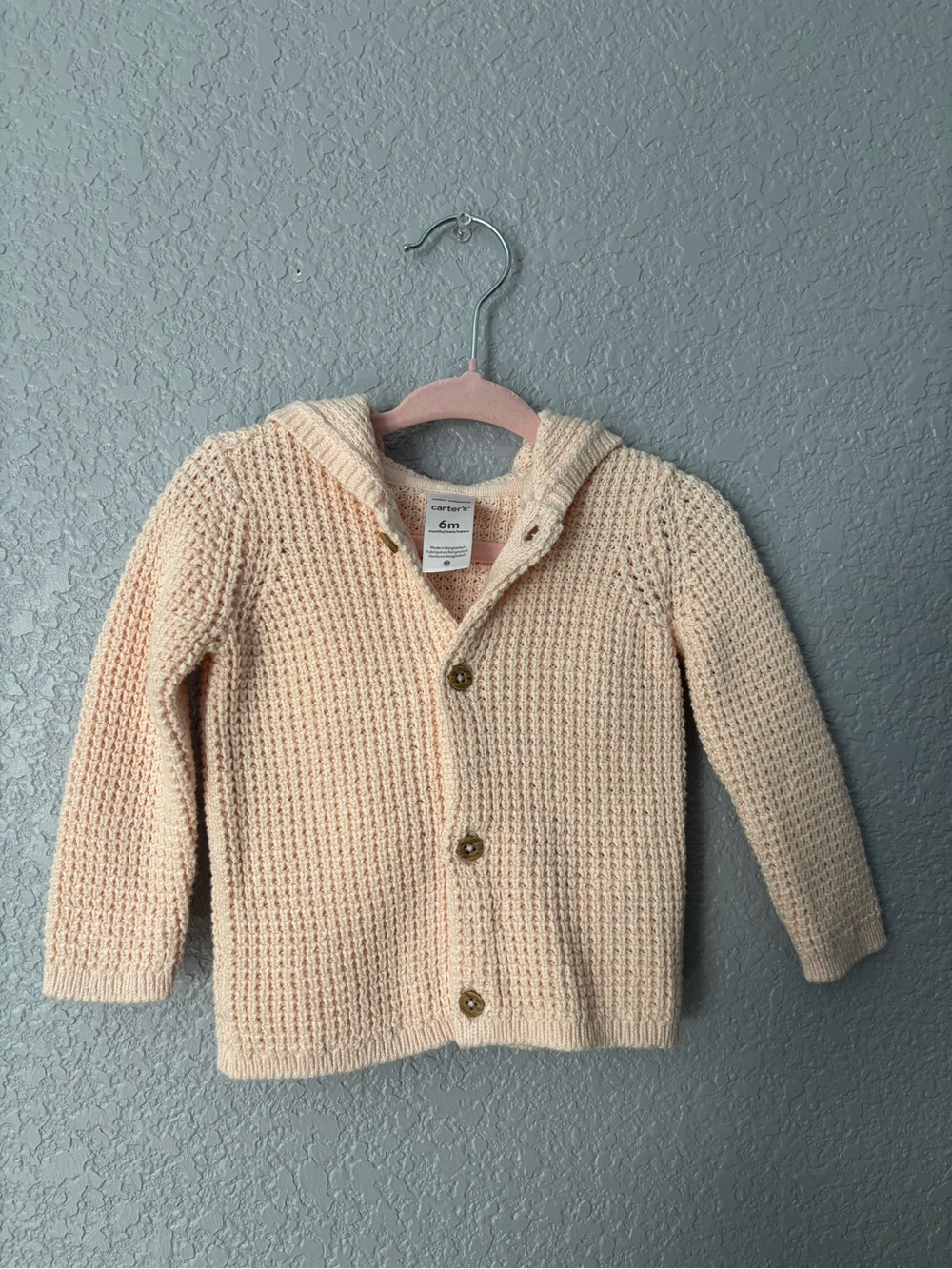 Carter's Peach Hooded Knit Cardigan Sweater